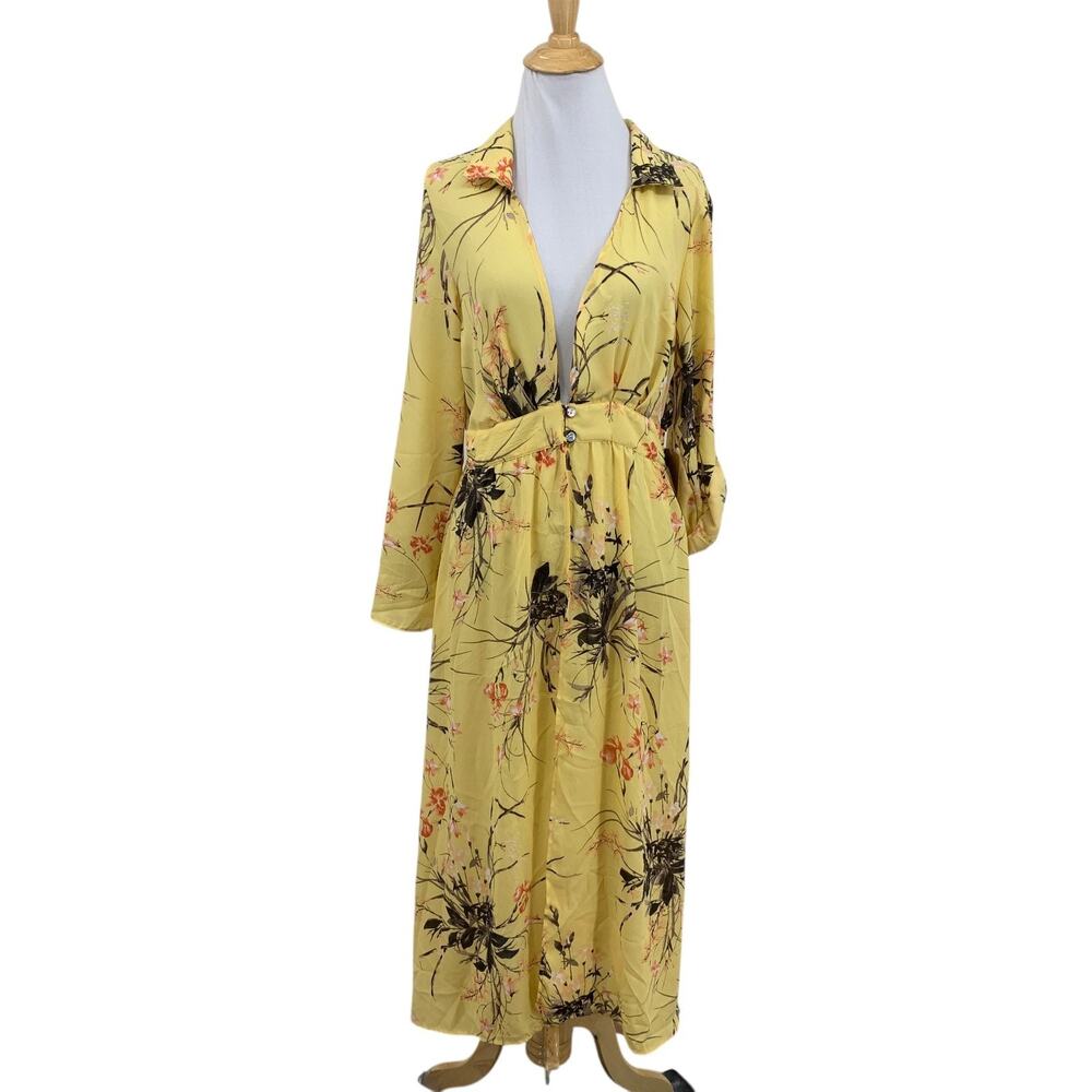 Haute Project Dress Womens S Small Party Over Floral Tab Sleeve Deep V Neck Maxi